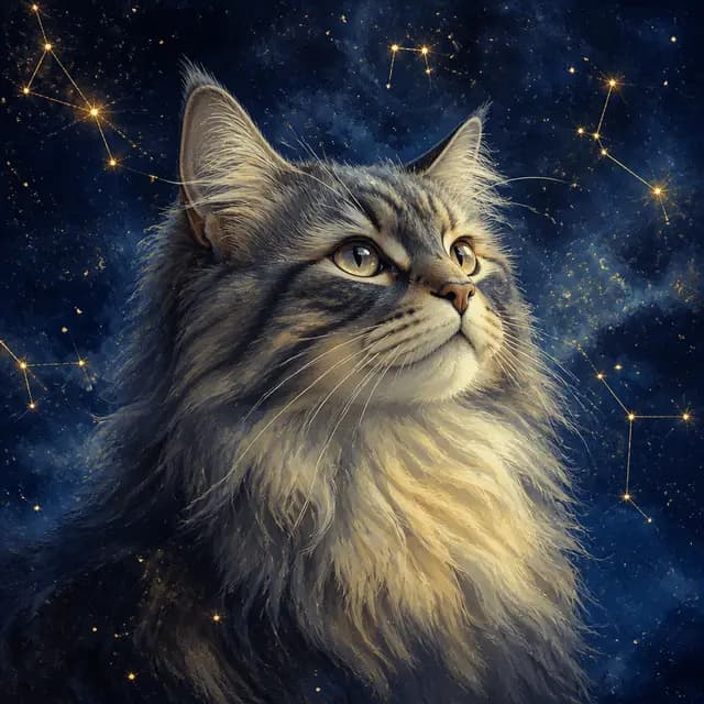 Celestial night-sky style portrait sample of a cat