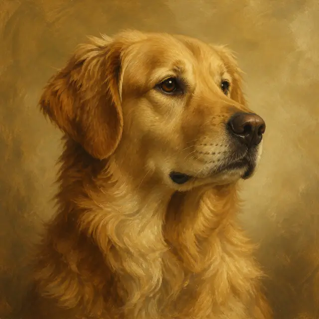 Classic oil-painting style portrait sample of a dog